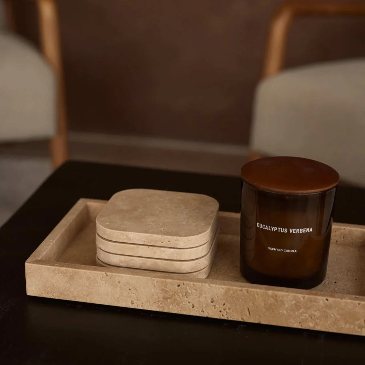 Travertine onderzetters organisch – Set van 4