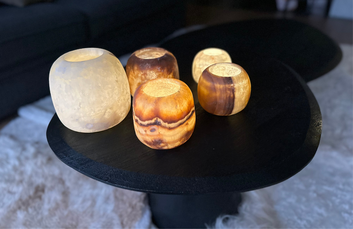Alabaster theelichthouders rond