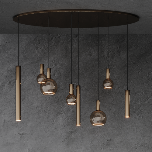 Hanglamp Riva Ovaal Six in platinum brons
