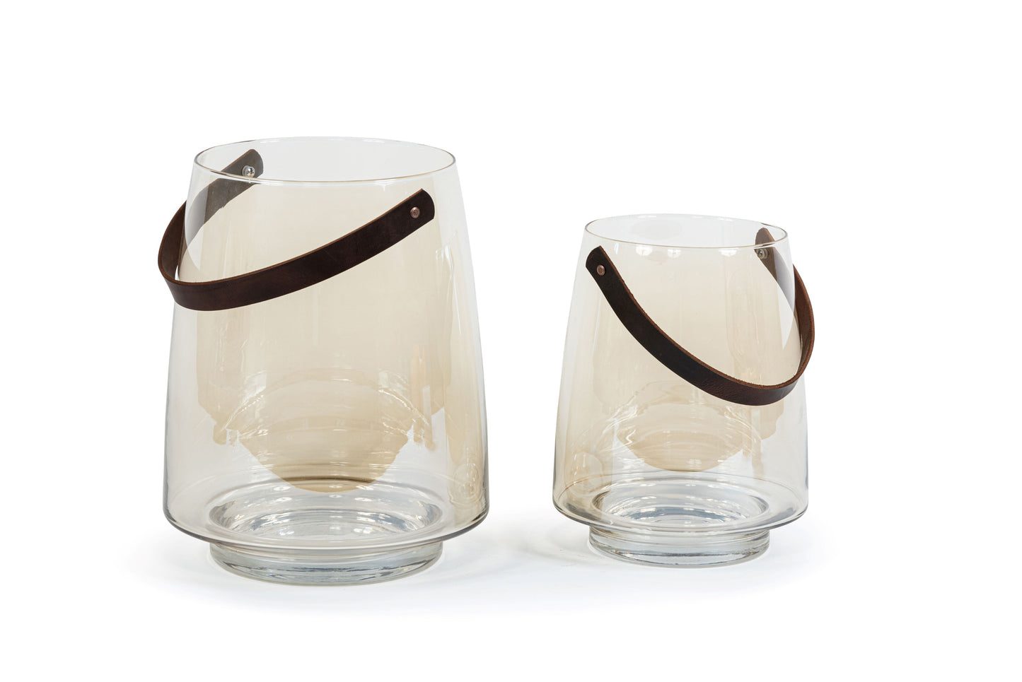 Windlicht met lederen handvat - kleur amber of smoke