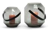 Windlicht met lederen handvat - kleur amber of smoke