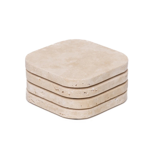 Travertine onderzetters organisch – Set van 4