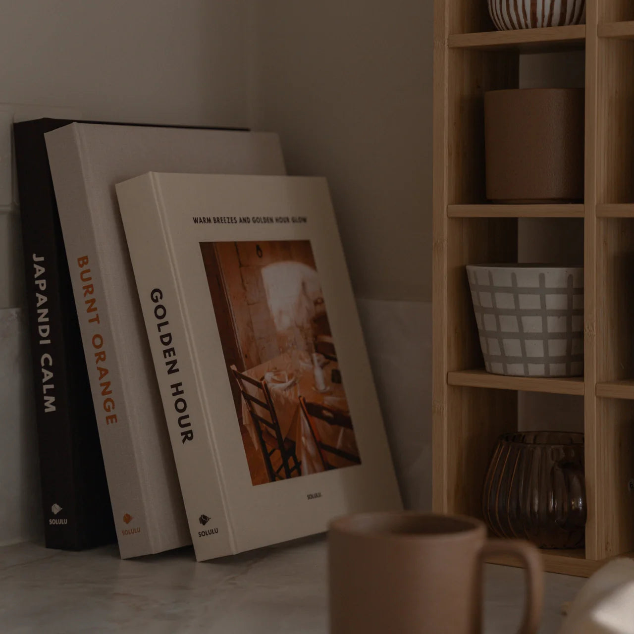 Opbergboeken beige interieur