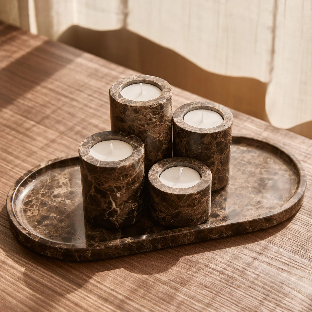 Marmer theelichthouder – Bruin