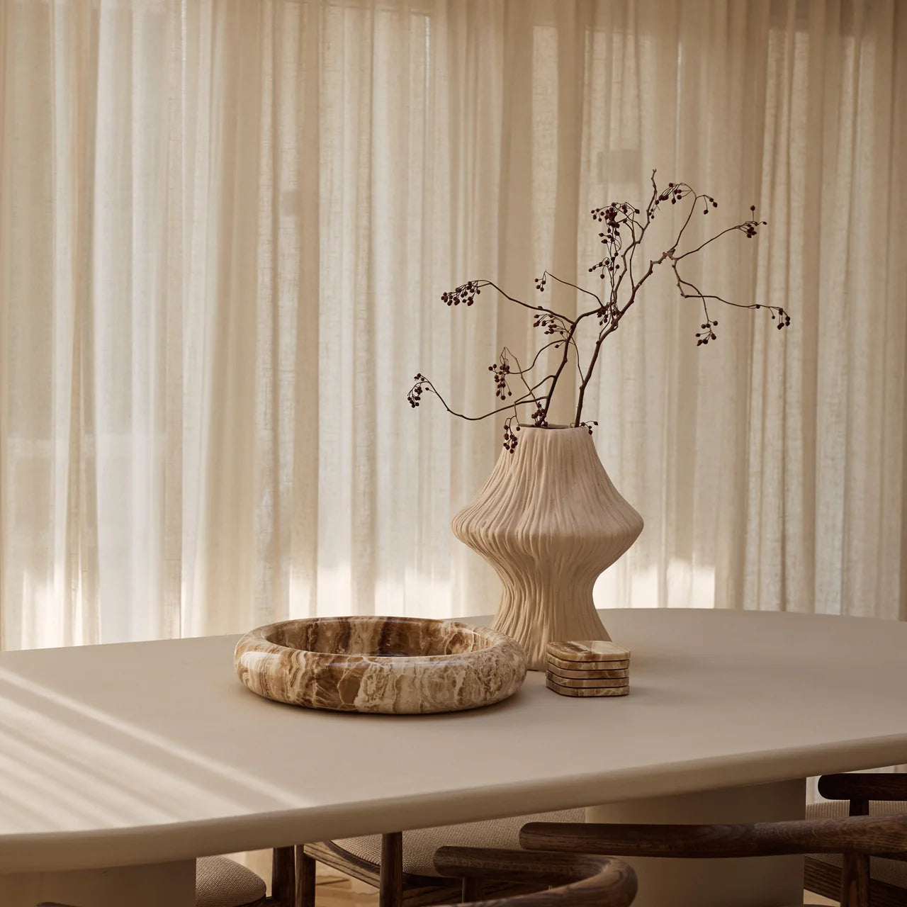 Travertin Theelichthouder - kleur beige (S/M/L)