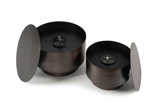 Set buitenkaarsen in bronskleurige metalen pot – Icci by Dekocandle