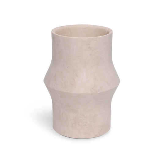 Travertin design vaas Ø12×20 cm in beige natuursteen