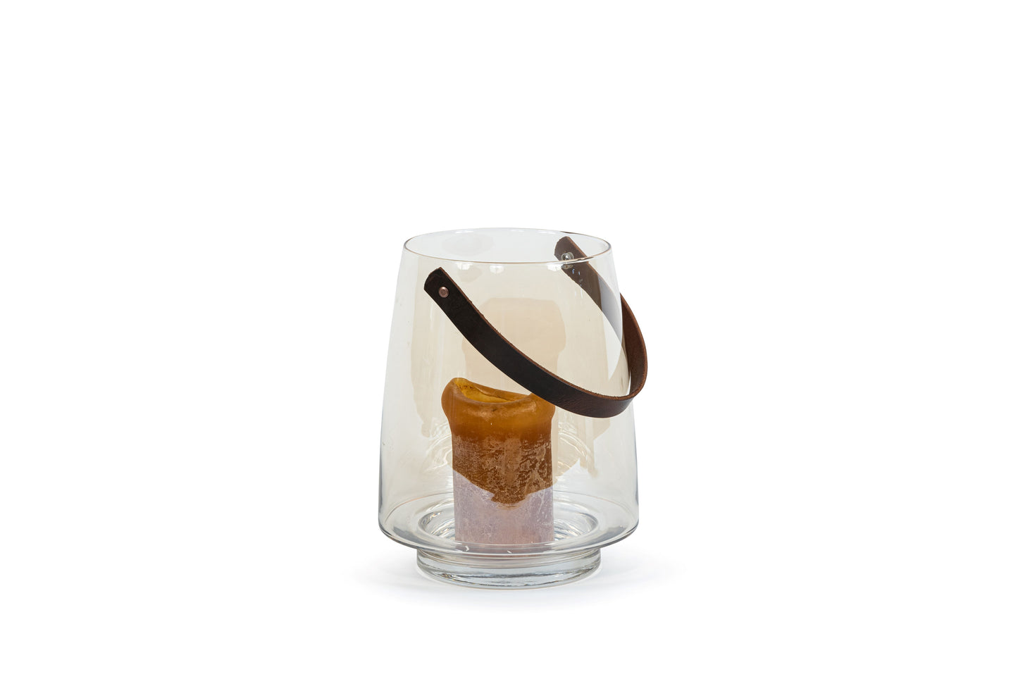 Windlicht met lederen handvat - kleur amber of smoke