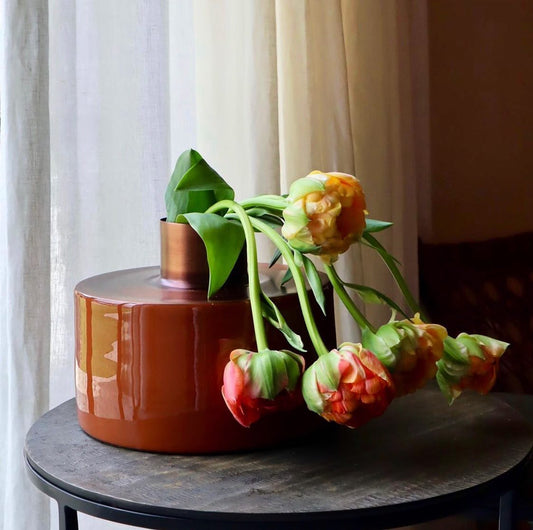 Vase Enamel - Terracotta & Top Copper Antique | Geroom Interieur