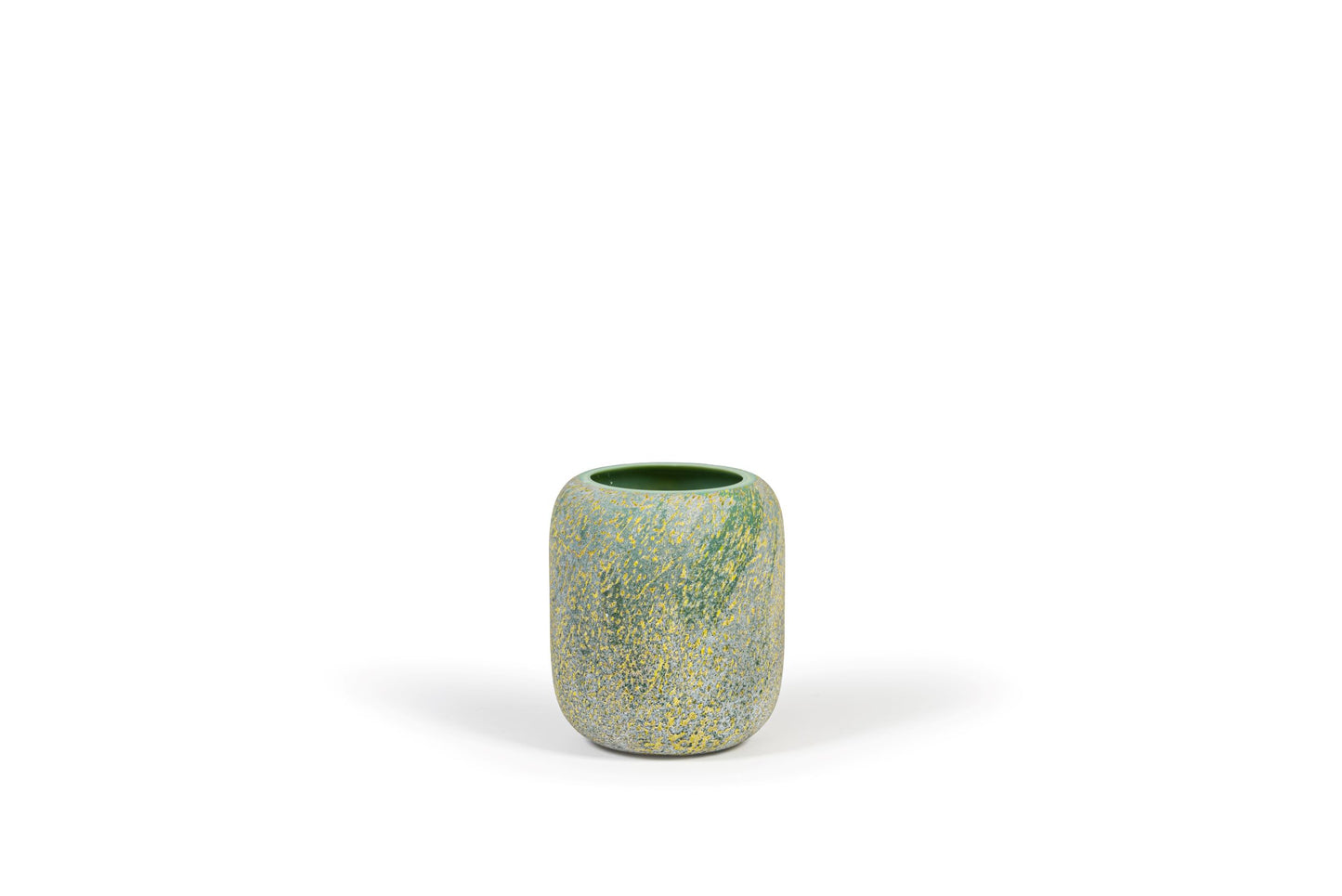Mouthblown vase matt green - yellow spotted