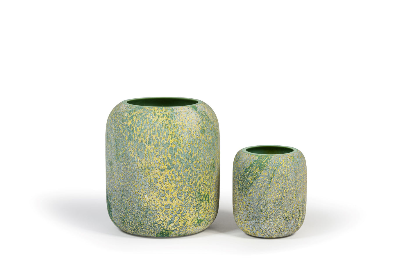 Mouthblown vase matt green - yellow spotted