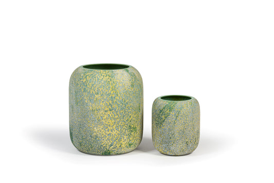 Mouthblown vase matt green - yellow spotted