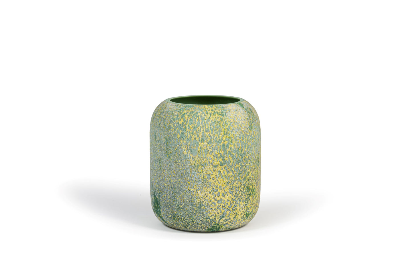 Mouthblown vase matt green - yellow spotted
