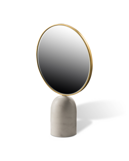 Mirror round marble white