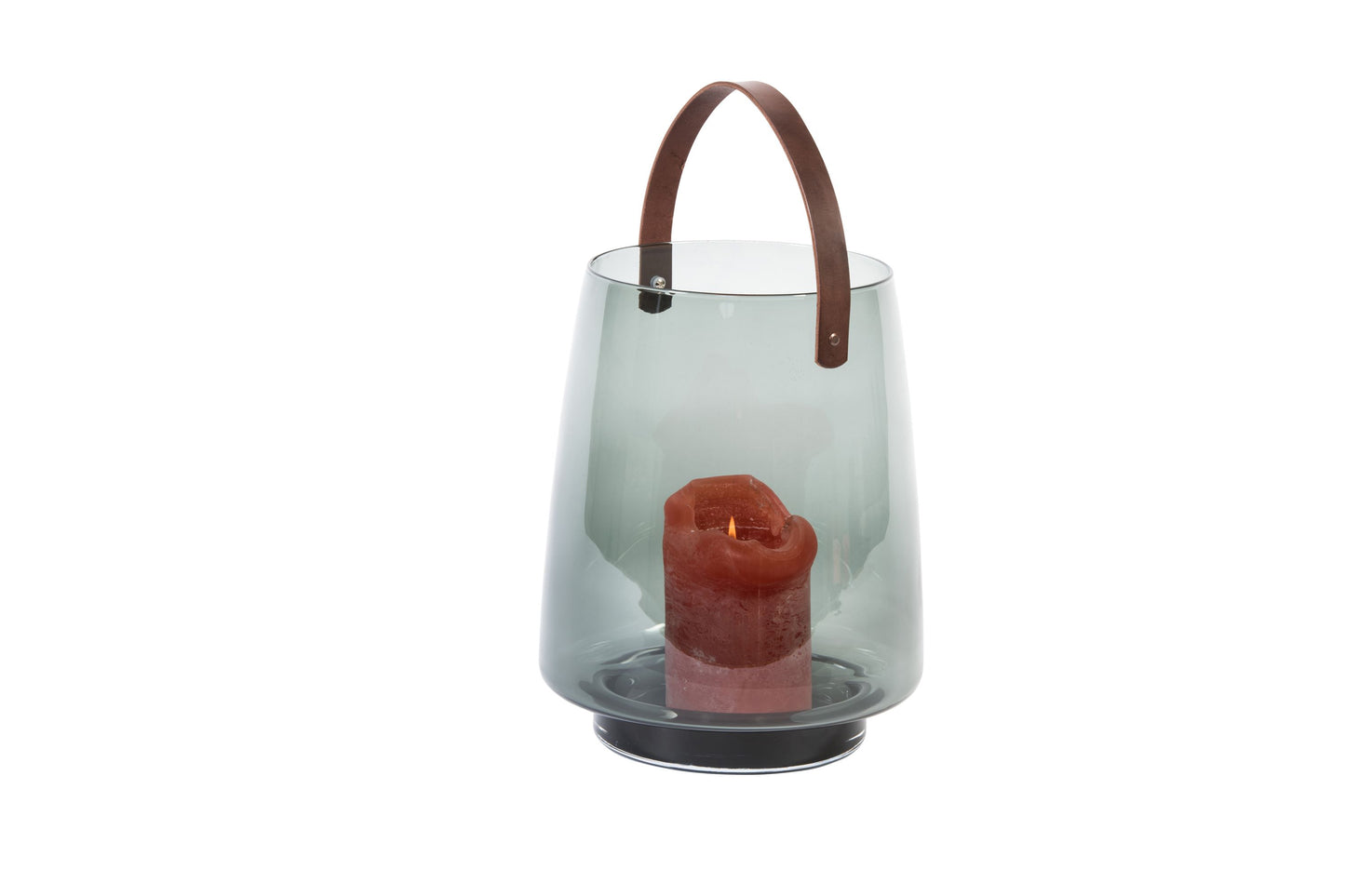 Windlicht met lederen handvat - kleur amber of smoke